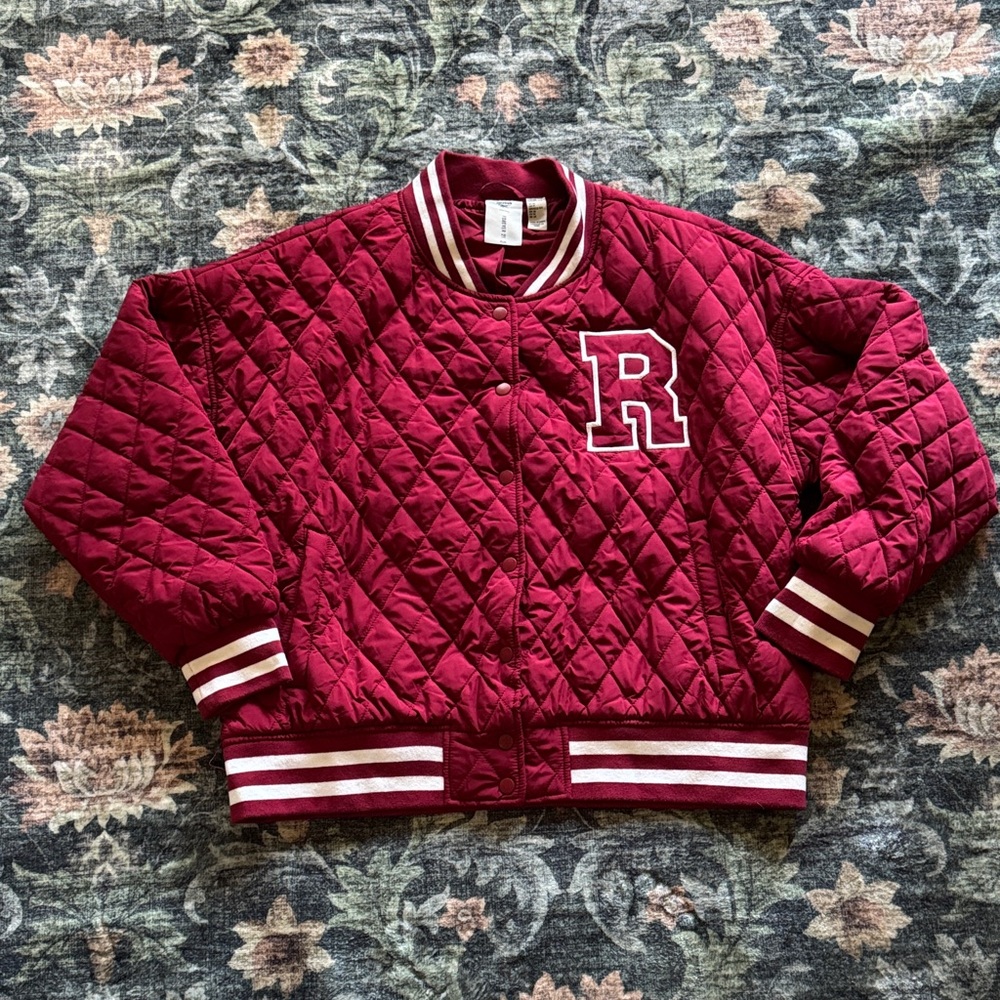 Reebok Women’s Quilted Burgundy Jacket with Letter Patch